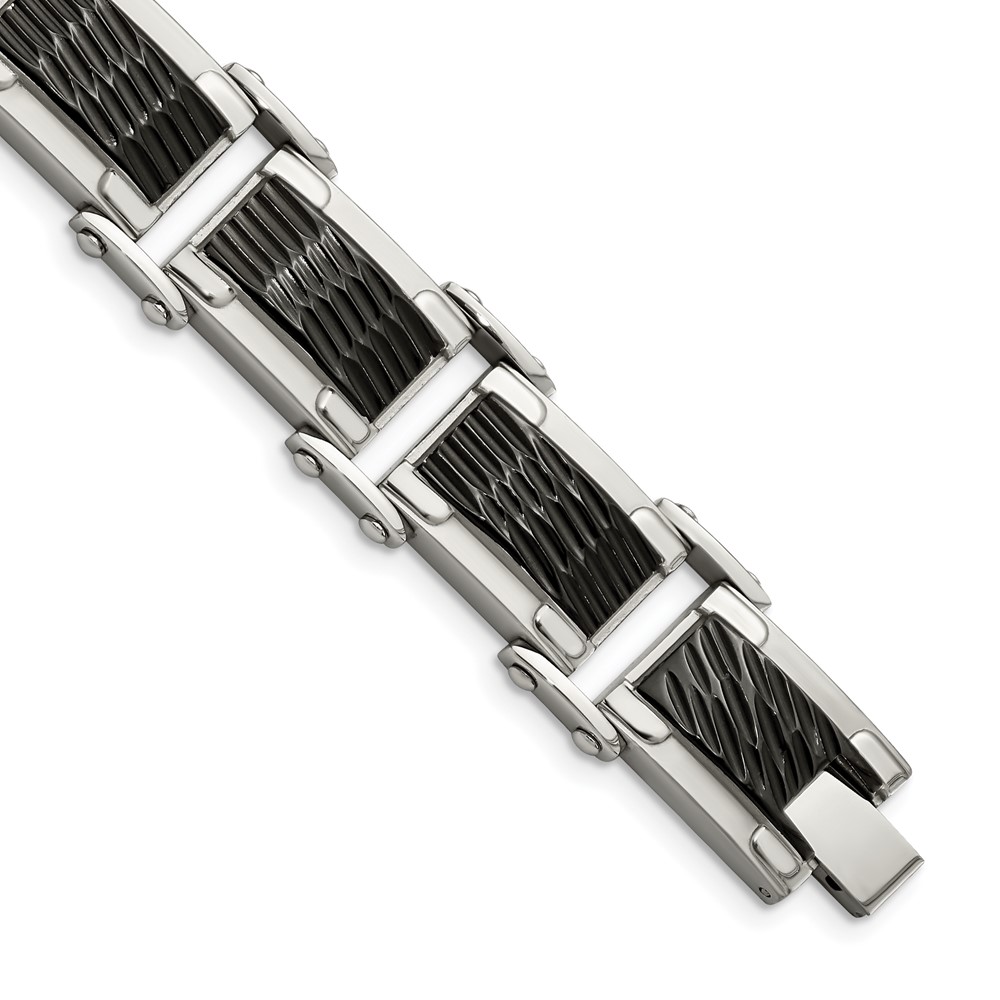 Stainless Steel Polished and Textured Black-plated 9in Bracelet