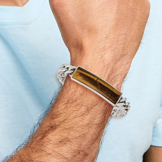 Chisel Stainless Steel Polished with Tiger's Eye Inlay 8.25 inch ID Bracelet