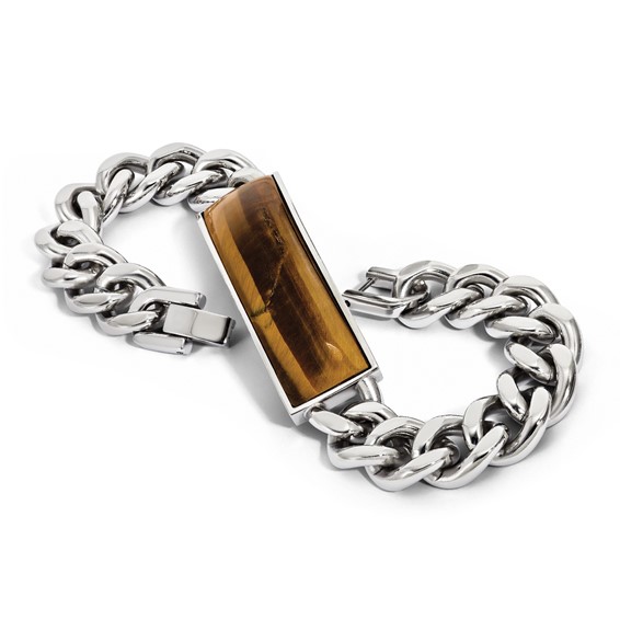 Chisel Stainless Steel Polished with Tiger's Eye Inlay 8.25 inch ID Bracelet
