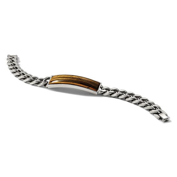 Chisel Stainless Steel Polished with Tiger's Eye Inlay 8.25 inch ID Bracelet