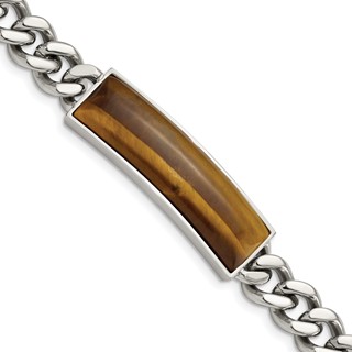 Chisel Stainless Steel Polished with Tiger's Eye Inlay 8.25 inch ID Bracelet