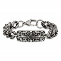 Chisel Stainless Steel Antiqued and Polished Bracelet with Black Agate Fancy Link Cross, 9" view 4