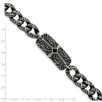 Chisel Stainless Steel Antiqued and Polished Bracelet with Black Agate Fancy Link Cross, 9" view 5