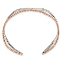 Stainless Steel Polished and Textured Rose IP-plated Cuff Bangle view 3