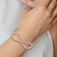 Stainless Steel Polished and Textured Rose IP-plated Cuff Bangle view 5