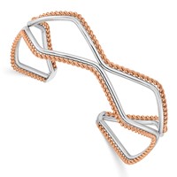 Stainless Steel Polished and Textured Rose IP-plated Cuff Bangle view 1
