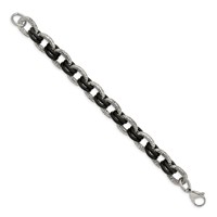 Stainless Steel Polished and Textured Bracelet with Black Rubber, 9" view 3