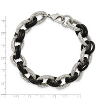 Stainless Steel Polished and Textured Bracelet with Black Rubber, 9" view 5