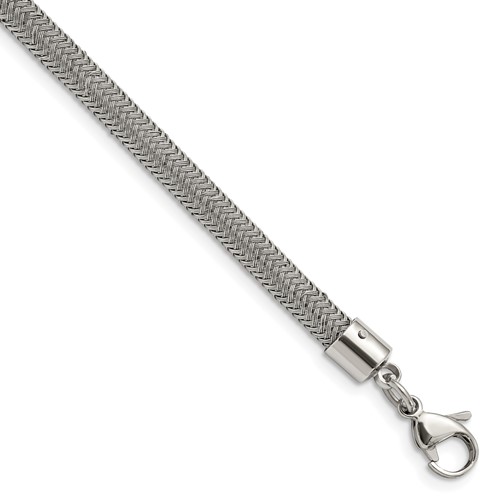 Chisel Stainless Steel Polished and Textured Wire Bracelet, 8"