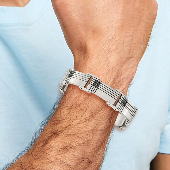 Chisel Stainless Steel Brushed and Polished Black IP-plated with 1/2 carat Black Diamond 8.5 inch Bracelet