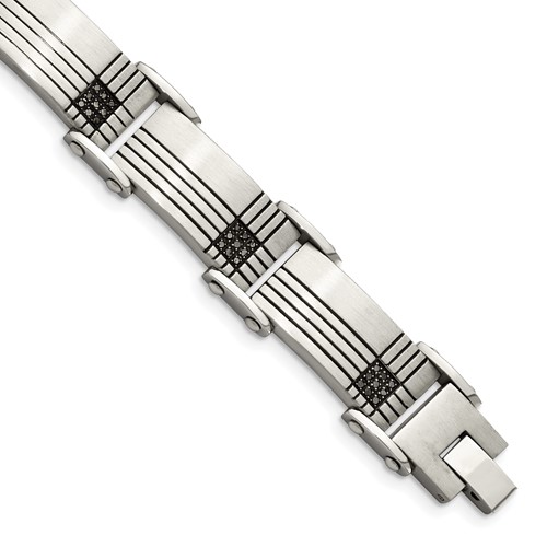Chisel Stainless Steel Brushed and Polished Black IP-plated Bracelet with 0.50 Carat Black Diamond, 8.5"