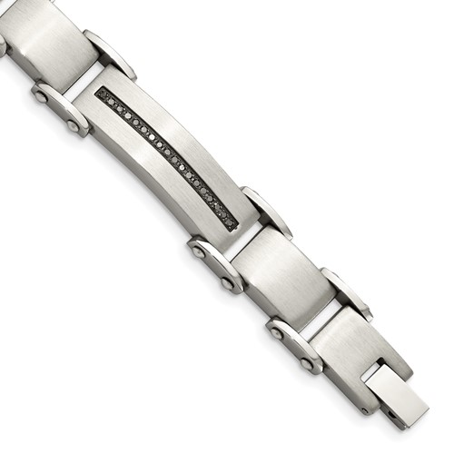 Chisel Stainless Steel Brushed and Polished Bracelet with 0.50 Carat Black Diamond, 8.5"