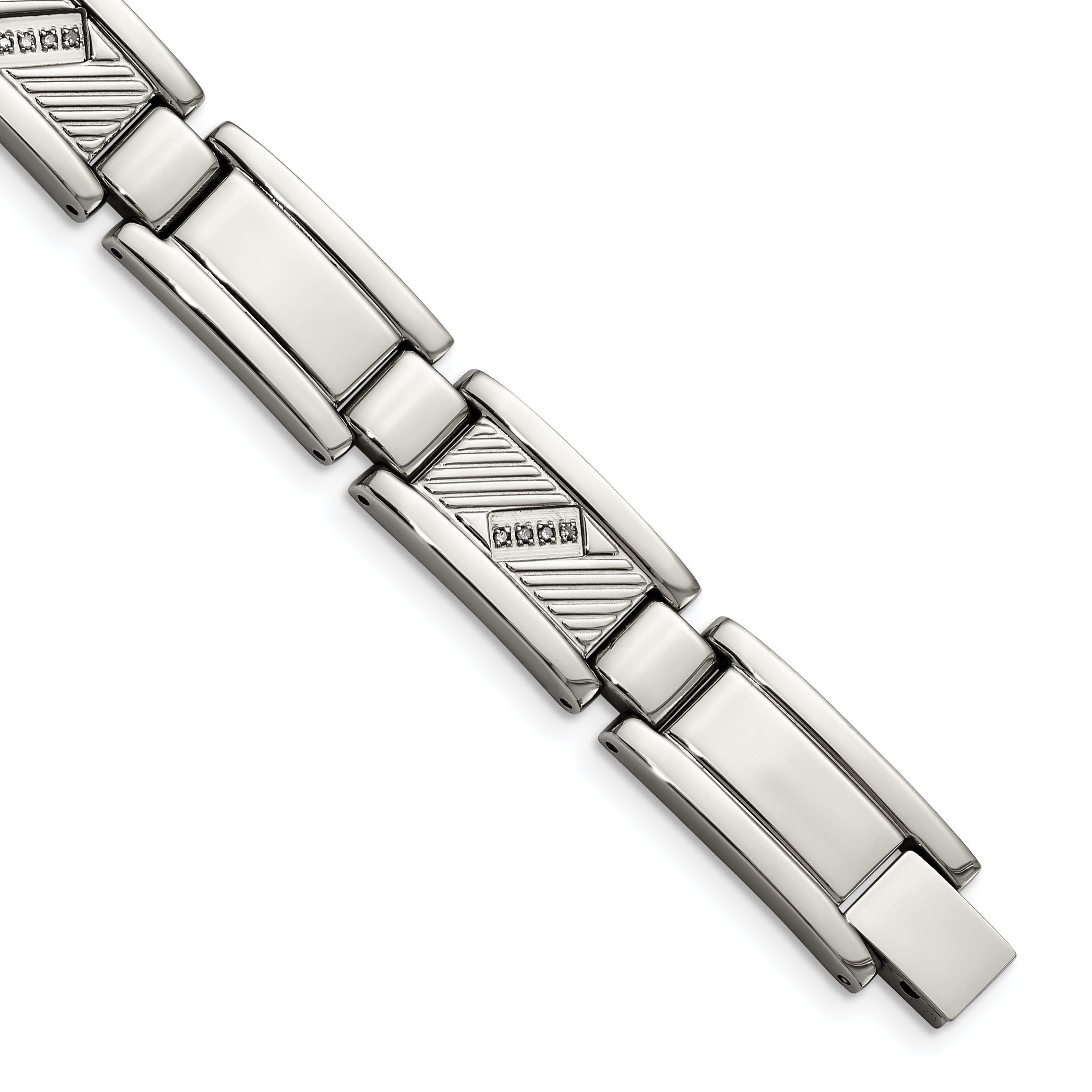 Chisel Stainless Steel Polished and Textured with 1/10 carat Diamond 8.5 inch Br