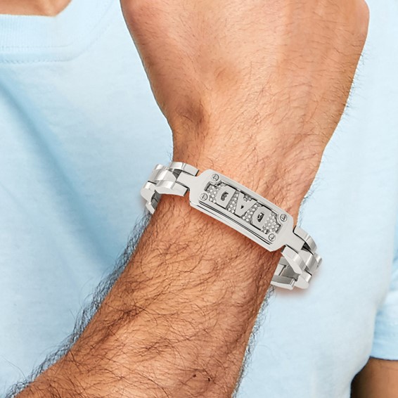 Chisel Stainless Steel Polished and Textured DAD 8.5 inch Bracelet
