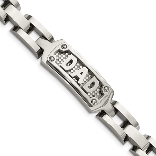 Chisel Stainless Steel Polished and Textured Dad Bracelet, 8.5"