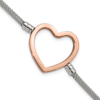 Stainless Steel Pink PVD-plated Heart Mesh w/ 1.5in ext Bracelet