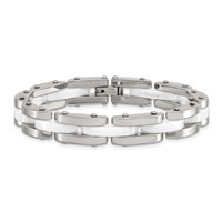 Chisel Stainless Steel Polished Bracelet with White Ceramic Link, 7.5" view 4