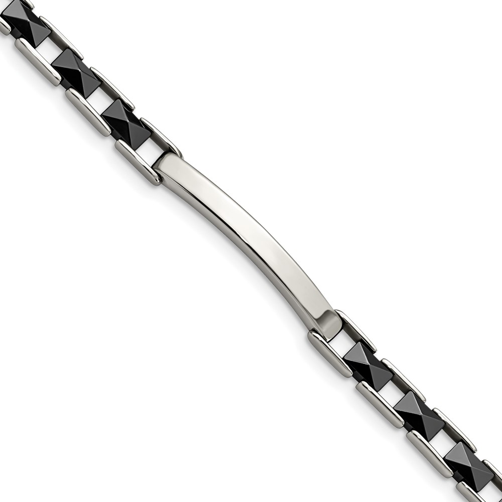 Stainless Steel Polished w/Black Ceramic 7.5in Bracelet