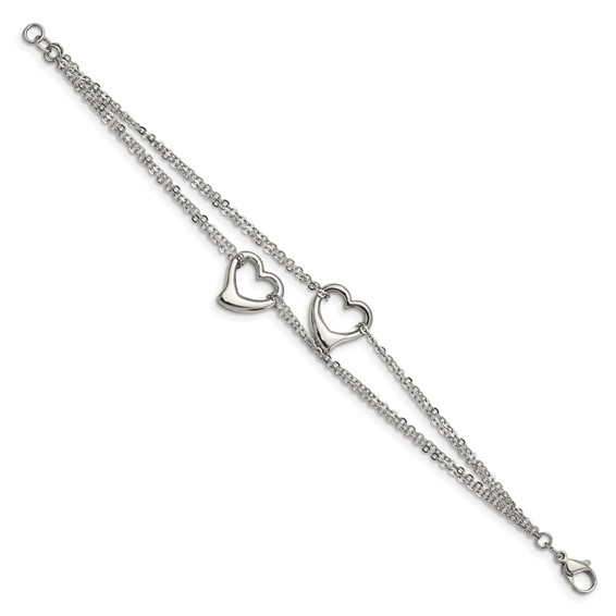 Chisel Stainless Steel Polished Cutout Hearts 7 inch Multi-Strand Bracelet