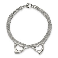 Chisel Stainless Steel Polished Cutout Hearts Multi-Strand Bracelet, 7" view 5