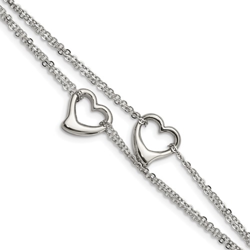 Chisel Stainless Steel Polished Cutout Hearts Multi-Strand Bracelet, 7"