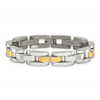 Chisel Stainless Steel Bracelet with 14K Gold Accent with 0.10 Carat Diamond Brushed and Polished, 8.25" view 4