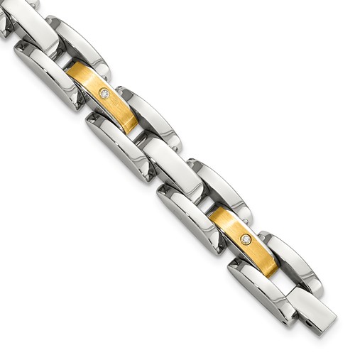 Chisel Stainless Steel Bracelet with 14K Gold Accent with 0.10 Carat Diamond Brushed and Polished, 8.25"