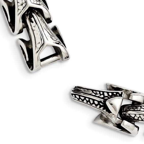 Chisel Stainless Steel Antiqued and Polished 8.5 inch Dragon Scale Link Bracelet