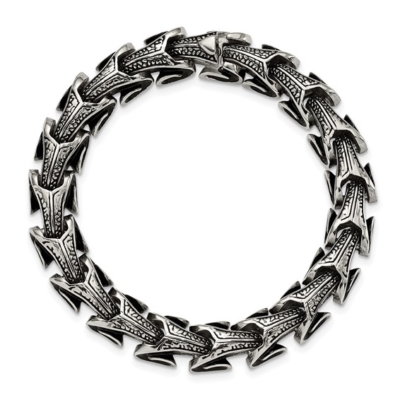 Chisel Stainless Steel Antiqued and Polished 8.5 inch Dragon Scale Link Bracelet
