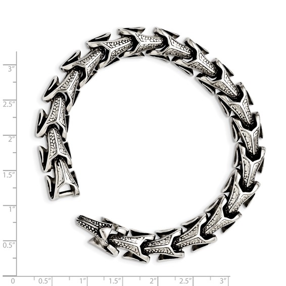 Chisel Stainless Steel Antiqued and Polished 8.5 inch Dragon Scale Link Bracelet
