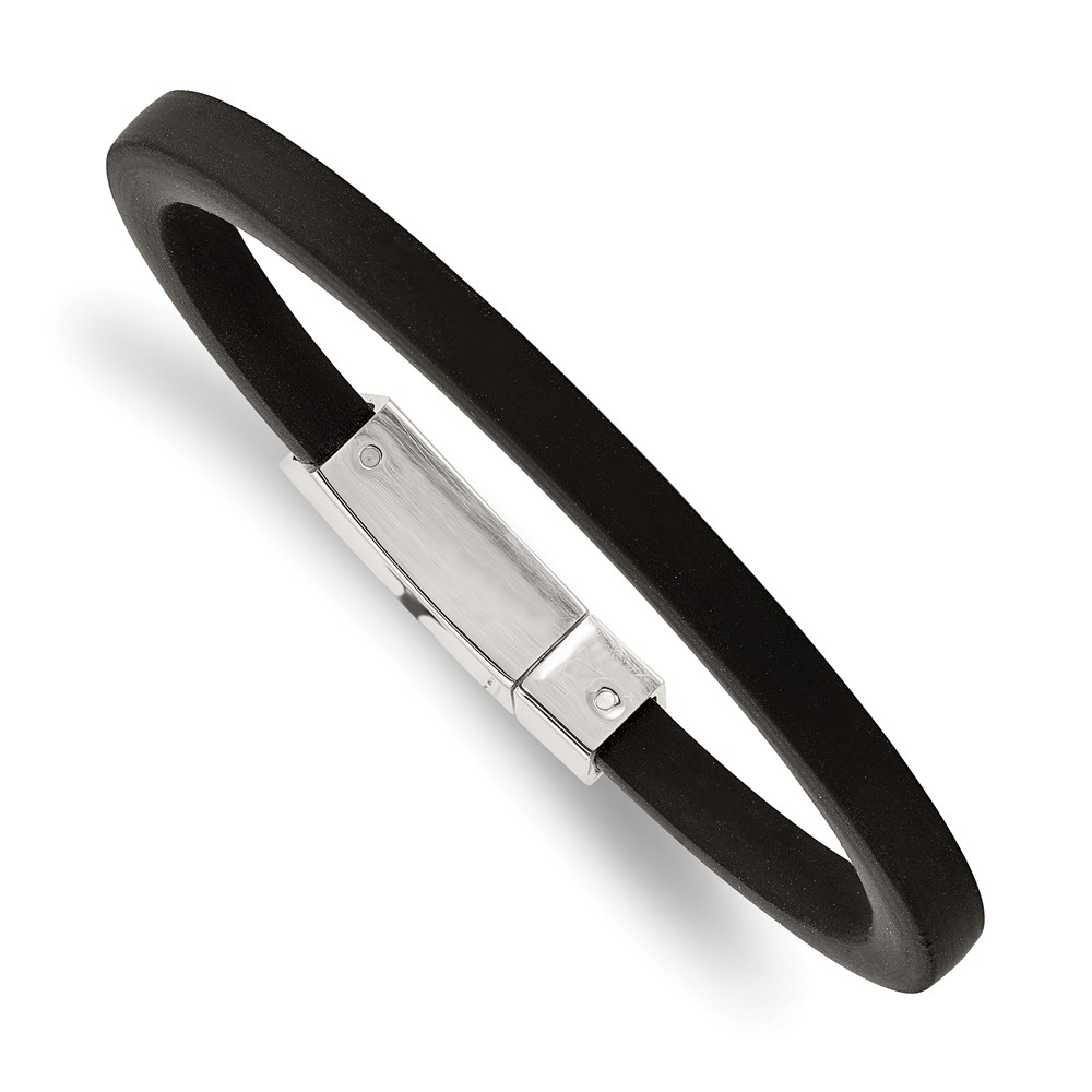 Stainless Steel Polished Black Rubber 8.5in Bracelet