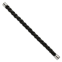 Chisel Stainless Steel Polished Twisted Black Braided Leather Bracelet, 8.5" view 3