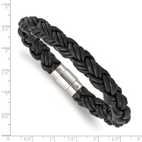 Chisel Stainless Steel Polished Twisted Black Braided Leather Bracelet, 8.5" view 4