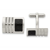 Chisel Stainless Steel Brushed Black Carbon Fiber Inlay Cufflinks view 1