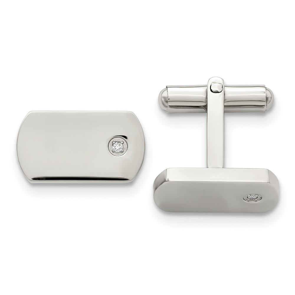 Chisel Stainless Steel Polished.03 Carat Diamond Cufflinks