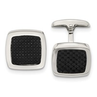 Chisel Stainless Steel Polished Black Carbon Fiber Inlay Rounded Square Cufflinks view 1