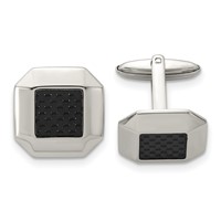 Chisel Stainless Steel Polished Black Carbon Fiber Inlay Cufflinks view 1