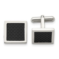 Chisel Stainless Steel Polished Black Carbon Fiber Inlay Square Cufflinks view 1