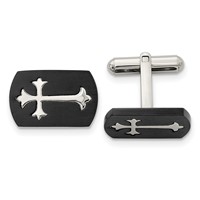 Chisel Stainless Steel Brushed and Polished Black IP-plated Cross Cufflinks view 1