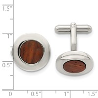 Chisel Stainless Steel Polished Koa Wood Inlay Circle Cufflinks view 3