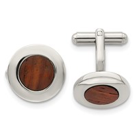 Chisel Stainless Steel Polished Koa Wood Inlay Circle Cufflinks view 1