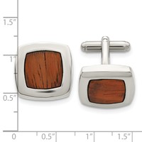 Chisel Stainless Steel Polished Koa Wood Inlay Rounded Square Cufflinks view 3