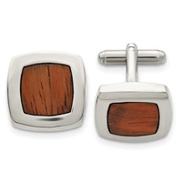 Chisel Stainless Steel Polished Koa Wood Inlay Rounded Square Cufflinks view 1