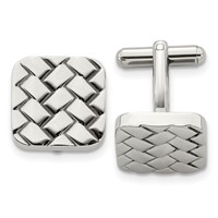 Chisel Stainless Steel Polished Weave Design Cufflinks view 1