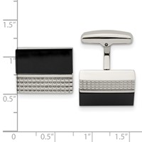 Stainless Steel Polished and Textured Black Agate Square Cufflinks view 3