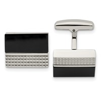 Stainless Steel Polished and Textured Black Agate Square Cufflinks view 1