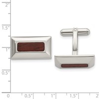 Stainless Steel Polished Wood Inlay Rectangle Cufflinks view 3