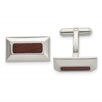 Stainless Steel Polished Wood Inlay Rectangle Cufflinks view 1