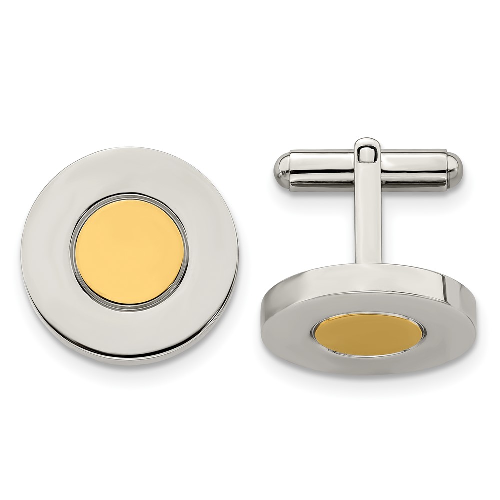 Chisel Stainless Steel Polished Yellow IP-plated Circle Cufflinks