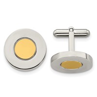 Chisel Stainless Steel Polished Yellow IP-plated Circle Cufflinks view 1